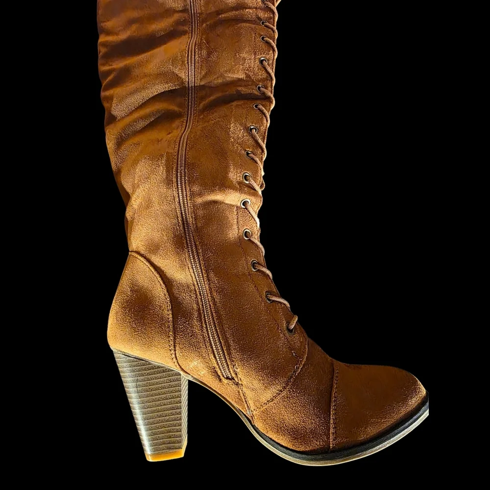 Tan Over the Knee Suade Lace-Up Boots EUC